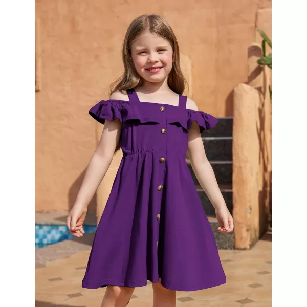 Arshiner Girls Dresses Summer Spaghetti Strap Cold Shoulder Ruffle Button Down A Line Dresses
