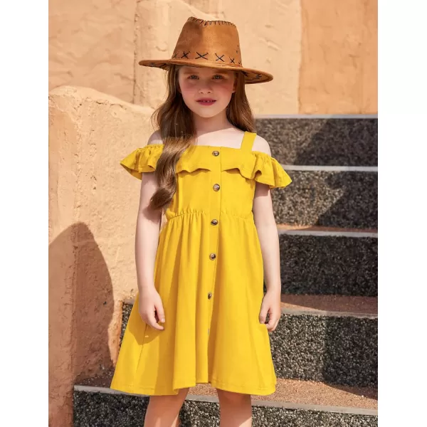 Arshiner Girls Dresses Summer Spaghetti Strap Cold Shoulder Ruffle Button Down A Line Dresses