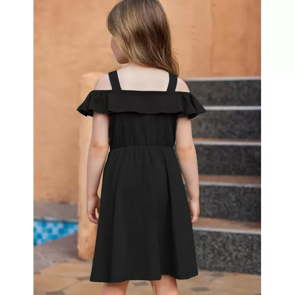 Arshiner Girls Dresses Summer Spaghetti Strap Cold Shoulder Ruffle Button Down A Line Dresses