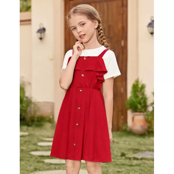Arshiner Girls Dresses Summer Spaghetti Strap Cold Shoulder Ruffle Button Down A Line Dresses