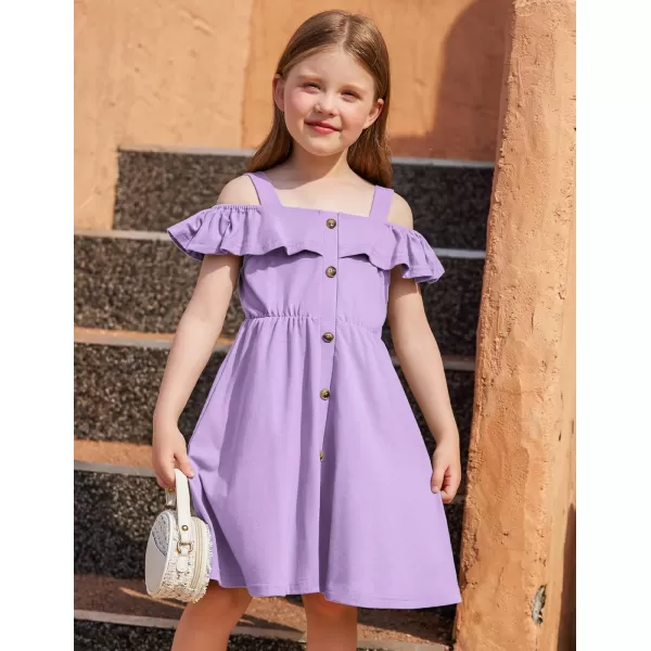 Arshiner Girls Dresses Summer Spaghetti Strap Cold Shoulder Ruffle Button Down A Line Dresses