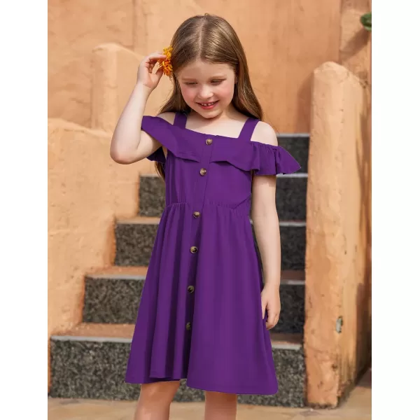 Arshiner Girls Dresses Summer Spaghetti Strap Cold Shoulder Ruffle Button Down A Line Dresses