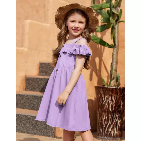 Arshiner Girls Dresses Summer Spaghetti Strap Cold Shoulder Ruffle Button Down A Line Dresses