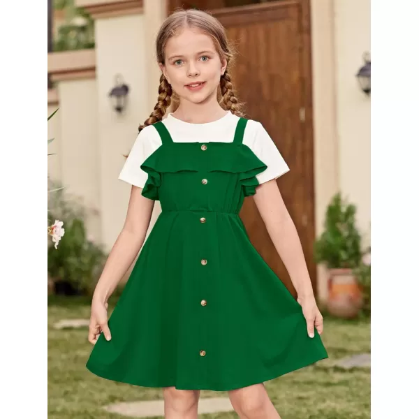 Arshiner Girls Dresses Summer Spaghetti Strap Cold Shoulder Ruffle Button Down A Line Dresses
