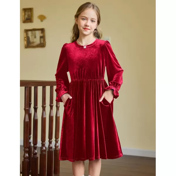 Arshiner Girls Dresses Velvet A Line Casual Party Dress with Pockets
