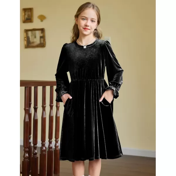 Arshiner Girls Dresses Velvet A Line Casual Party Dress with Pockets
