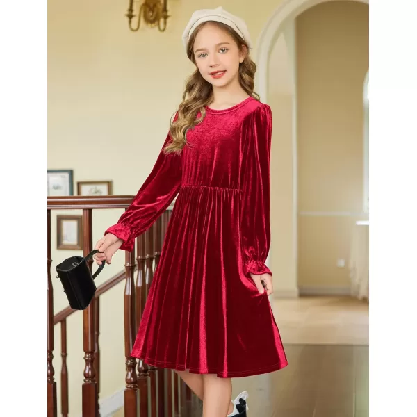 Arshiner Girls Dresses Velvet A Line Casual Party Dress with Pockets