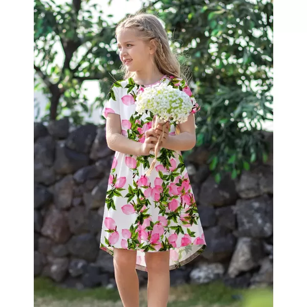 Arshiner Girls Floral Dress Boho Short Sleeve Casual Swing Dresses for Kids 10-11 Years