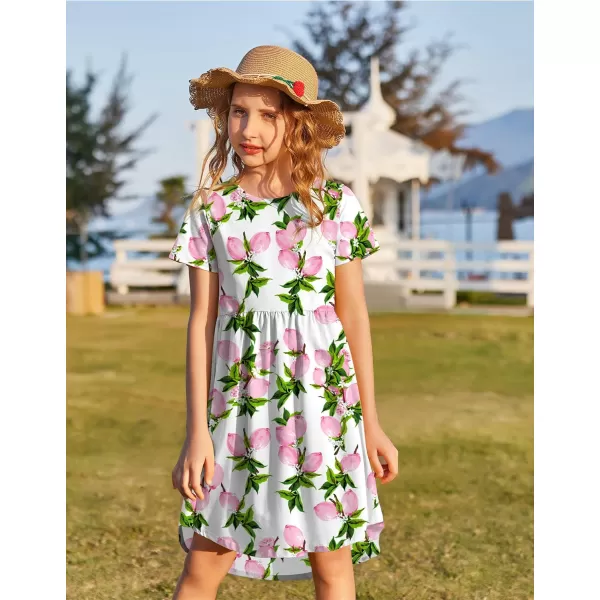 Arshiner Girls Floral Dress Boho Short Sleeve Casual Swing Dresses for Kids 10-11 Years