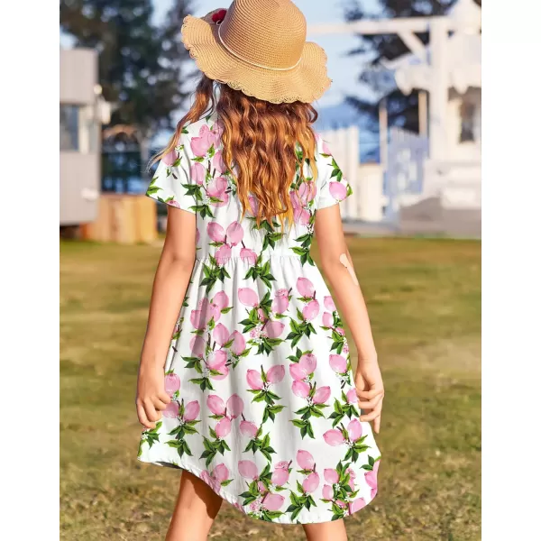 Arshiner Girls Floral Dress Boho Short Sleeve Casual Swing Dresses for Kids 10-11 Years