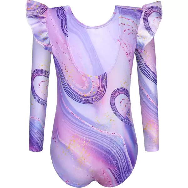 Arshiner Girls Gymnastics Leotards Ruffle Long Sleeve Shimmer Ballet Unitard Dancewear for 3-10 Years