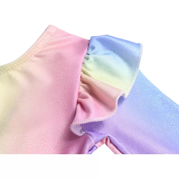 Arshiner Girls Gymnastics Leotards Ruffle Long Sleeve Shimmer Ballet Unitard Dancewear for 3-10 Years