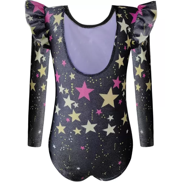 Arshiner Girls Gymnastics Leotards Ruffle Long Sleeve Shimmer Ballet Unitard Dancewear for 3-10 Years