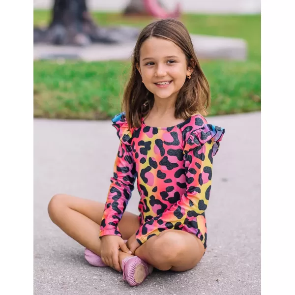 Arshiner Girls Gymnastics Leotards Ruffle Long Sleeve Shimmer Ballet Unitard Dancewear for 3-10 Years