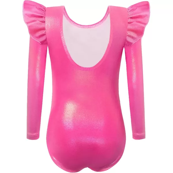 Arshiner Girls Gymnastics Leotards Ruffle Long Sleeve Shimmer Ballet Unitard Dancewear for 3-10 Years