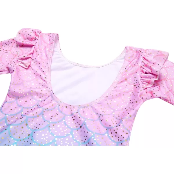 Arshiner Girls Gymnastics Leotards Ruffle Long Sleeve Shimmer Ballet Unitard Dancewear for 3-10 Years