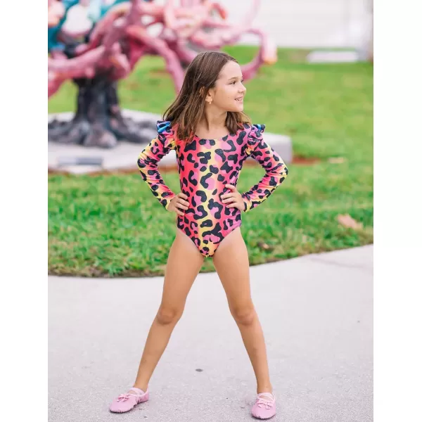 Arshiner Girls Gymnastics Leotards Ruffle Long Sleeve Shimmer Ballet Unitard Dancewear for 3-10 Years
