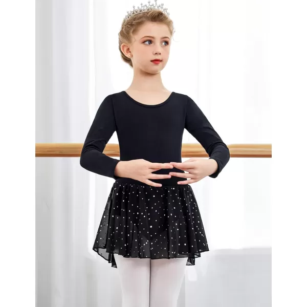 Arshiner Girls Long Sleeve Ballet Leotards with Shinny Skirts Criss-Cross Back Dance Dresses