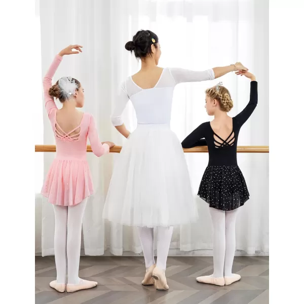 Arshiner Girls Long Sleeve Ballet Leotards with Shinny Skirts Criss-Cross Back Dance Dresses