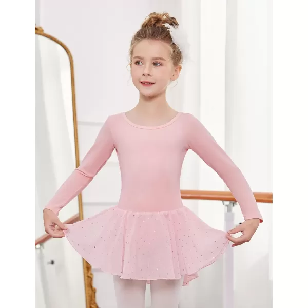 Arshiner Girls Long Sleeve Ballet Leotards with Shinny Skirts Criss-Cross Back Dance Dresses