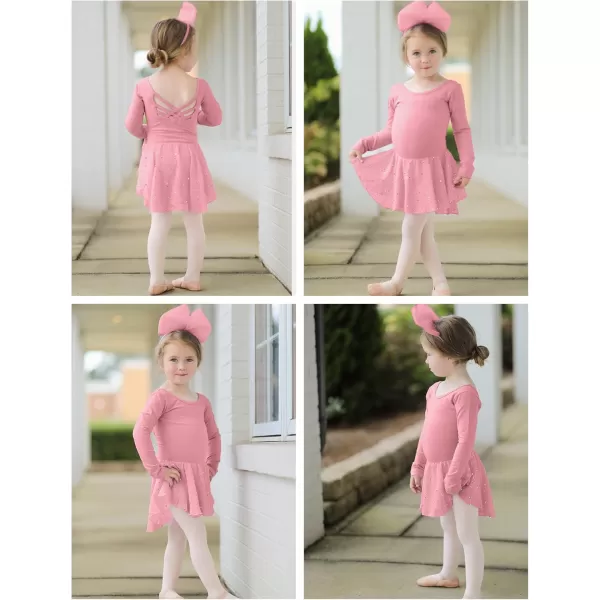Arshiner Girls Long Sleeve Ballet Leotards with Shinny Skirts Criss-Cross Back Dance Dresses