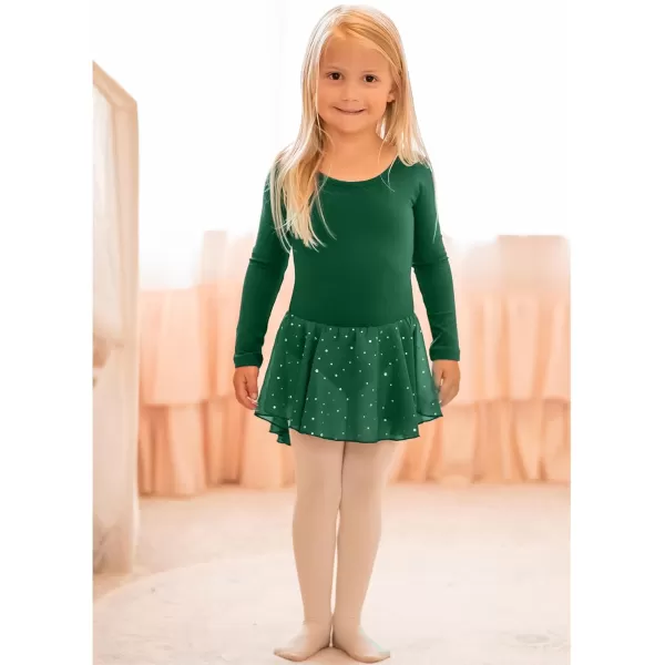 Arshiner Girls Long Sleeve Ballet Leotards with Shinny Skirts Criss-Cross Back Dance Dresses