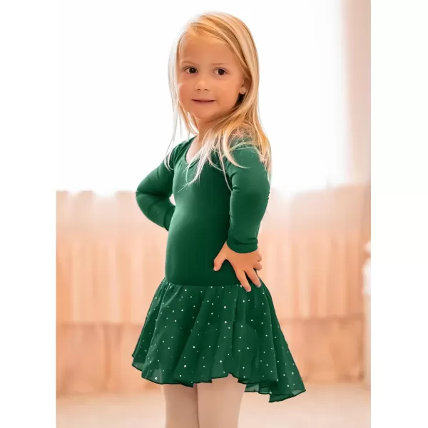 Arshiner Girls Long Sleeve Ballet Leotards with Shinny Skirts Criss-Cross Back Dance Dresses