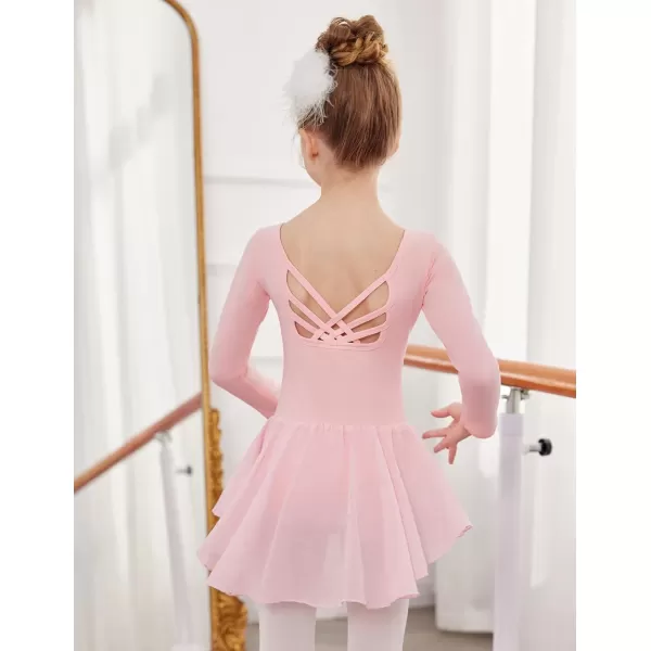 Arshiner Girls Long Sleeve Ballet Leotards with Shinny Skirts Criss-Cross Back Dance Dresses