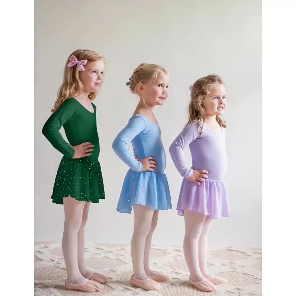 Arshiner Girls Long Sleeve Ballet Leotards with Shinny Skirts Criss-Cross Back Dance Dresses
