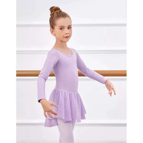 Arshiner Girls Long Sleeve Ballet Leotards with Shinny Skirts Criss-Cross Back Dance Dresses