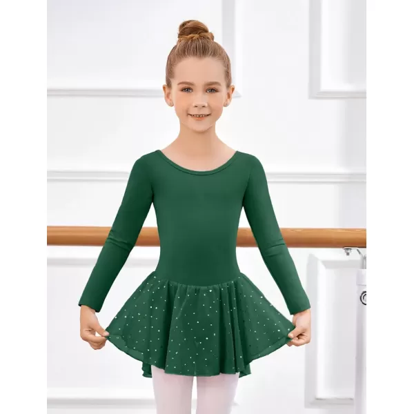 Arshiner Girls Long Sleeve Ballet Leotards with Shinny Skirts Criss-Cross Back Dance Dresses