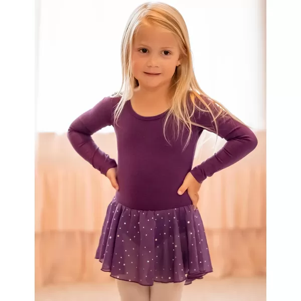 Arshiner Girls Long Sleeve Ballet Leotards with Shinny Skirts Criss-Cross Back Dance Dresses