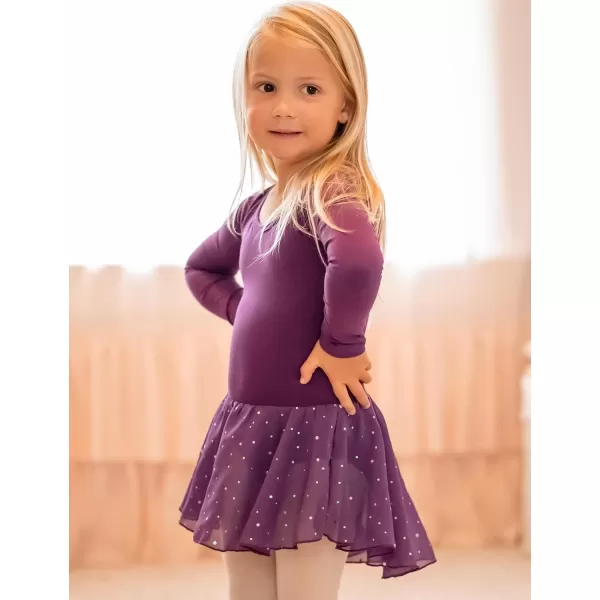 Arshiner Girls Long Sleeve Ballet Leotards with Shinny Skirts Criss-Cross Back Dance Dresses
