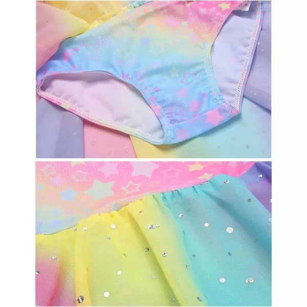 Arshiner Girls Long Sleeve Ballet Leotards with Shinny Skirts Criss-Cross Back Dance Dresses