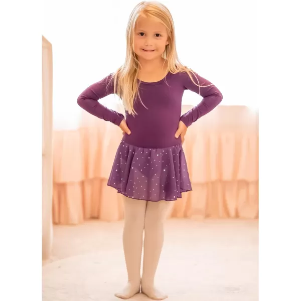 Arshiner Girls Long Sleeve Ballet Leotards with Shinny Skirts Criss-Cross Back Dance Dresses