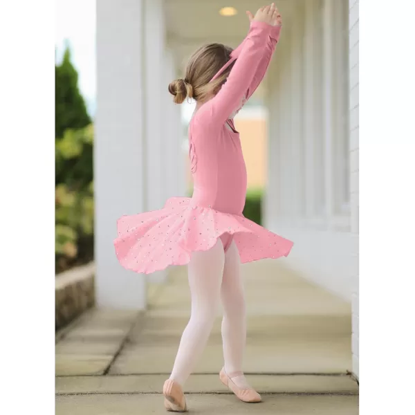 Arshiner Girls Long Sleeve Ballet Leotards with Shinny Skirts Criss-Cross Back Dance Dresses