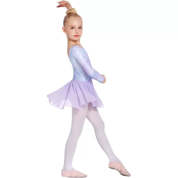 Arshiner Girls Long Sleeve Ballet Leotards with Shinny Skirts Criss-Cross Back Dance Dresses