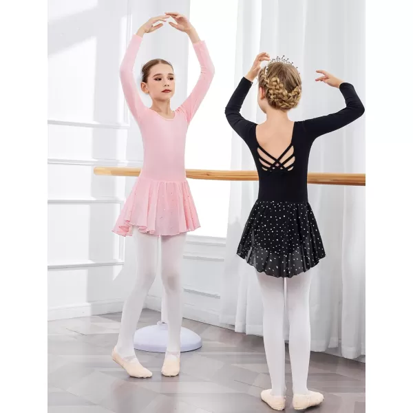 Arshiner Girls Long Sleeve Ballet Leotards with Shinny Skirts Criss-Cross Back Dance Dresses