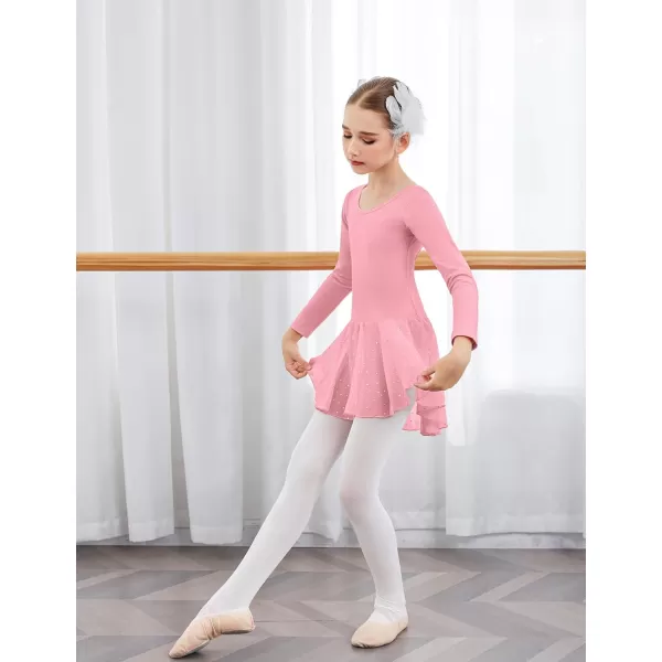 Arshiner Girls Long Sleeve Ballet Leotards with Shinny Skirts Criss-Cross Back Dance Dresses