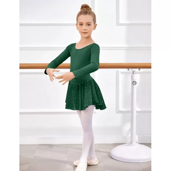 Arshiner Girls Long Sleeve Ballet Leotards with Shinny Skirts Criss-Cross Back Dance Dresses