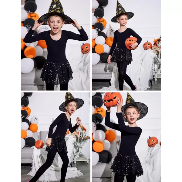Arshiner Girls Long Sleeve Ballet Leotards with Shinny Skirts Criss-Cross Back Dance Dresses