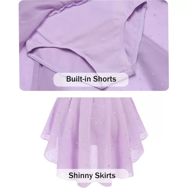Arshiner Girls Long Sleeve Ballet Leotards with Shinny Skirts Criss-Cross Back Dance Dresses