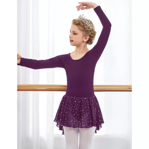 Arshiner Girls Long Sleeve Ballet Leotards with Shinny Skirts Criss-Cross Back Dance Dresses