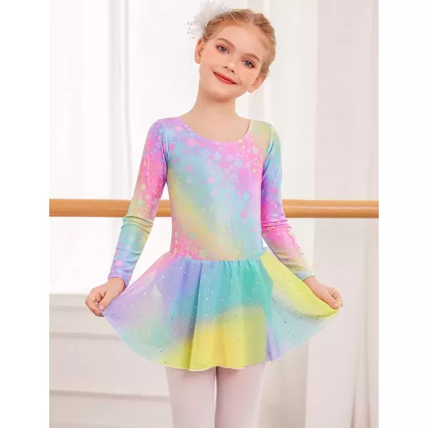 Arshiner Girls Long Sleeve Ballet Leotards with Shinny Skirts Criss-Cross Back Dance Dresses