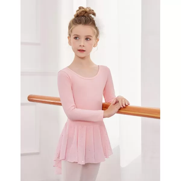 Arshiner Girls Long Sleeve Ballet Leotards with Shinny Skirts Criss-Cross Back Dance Dresses