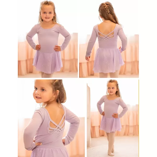 Arshiner Girls Long Sleeve Ballet Leotards with Shinny Skirts Criss-Cross Back Dance Dresses