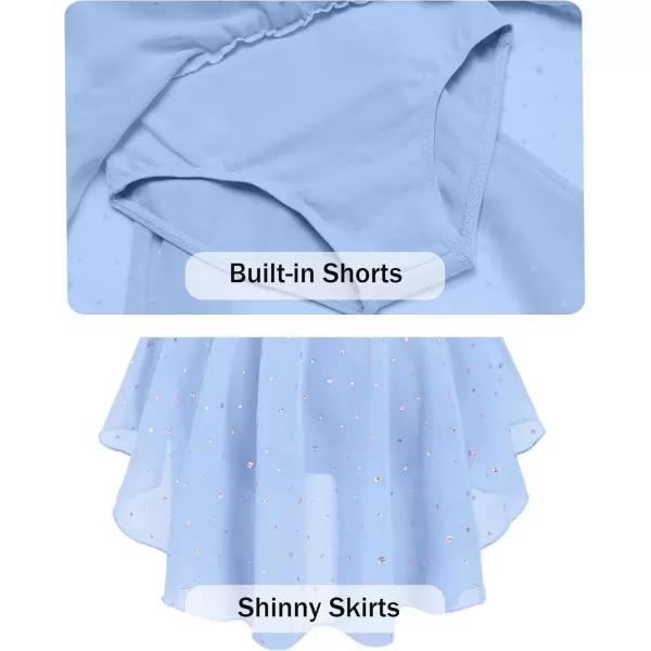 Arshiner Girls Long Sleeve Ballet Leotards with Shinny Skirts Criss-Cross Back Dance Dresses