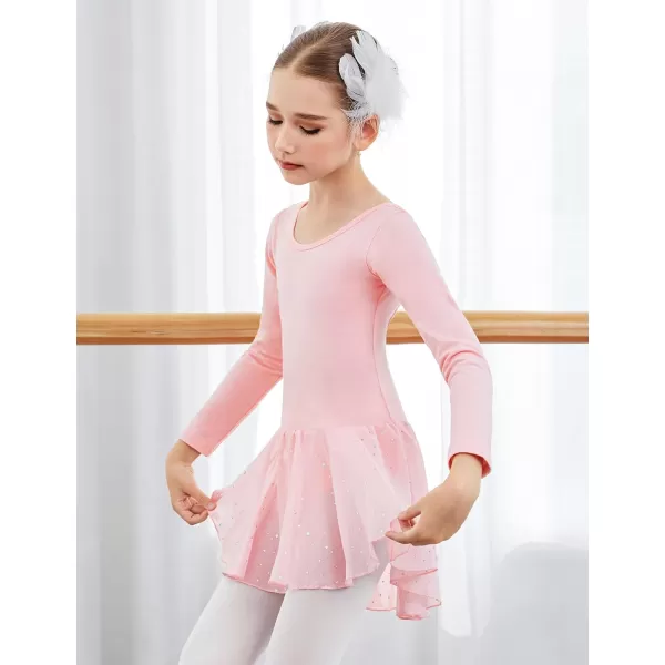 Arshiner Girls Long Sleeve Ballet Leotards with Shinny Skirts Criss-Cross Back Dance Dresses