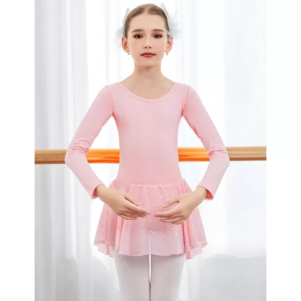 Arshiner Girls Long Sleeve Ballet Leotards with Shinny Skirts Criss-Cross Back Dance Dresses