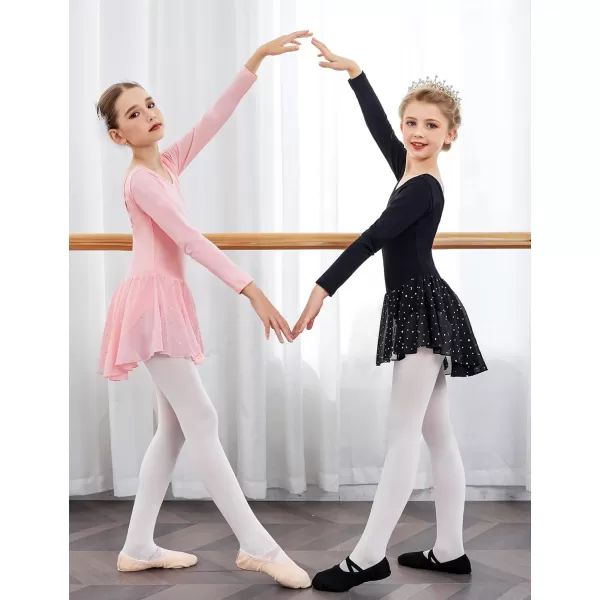 Arshiner Girls Long Sleeve Ballet Leotards with Shinny Skirts Criss-Cross Back Dance Dresses